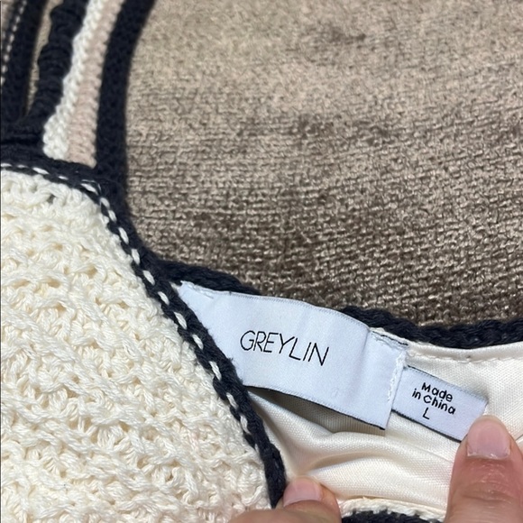 Greylin Cream Spaghetti Strap Crochet Sundress, Size Large - Picture 2 of 8